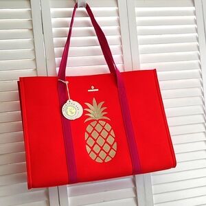 Spartina orange tote bag embroidered pineapple new with tags